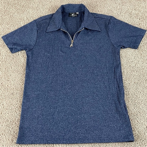 Vintage Positano Shirt Men Medium Short Sleeve Button Ribbed 1/4 Zip Disco T294 - Picture 1 of 10